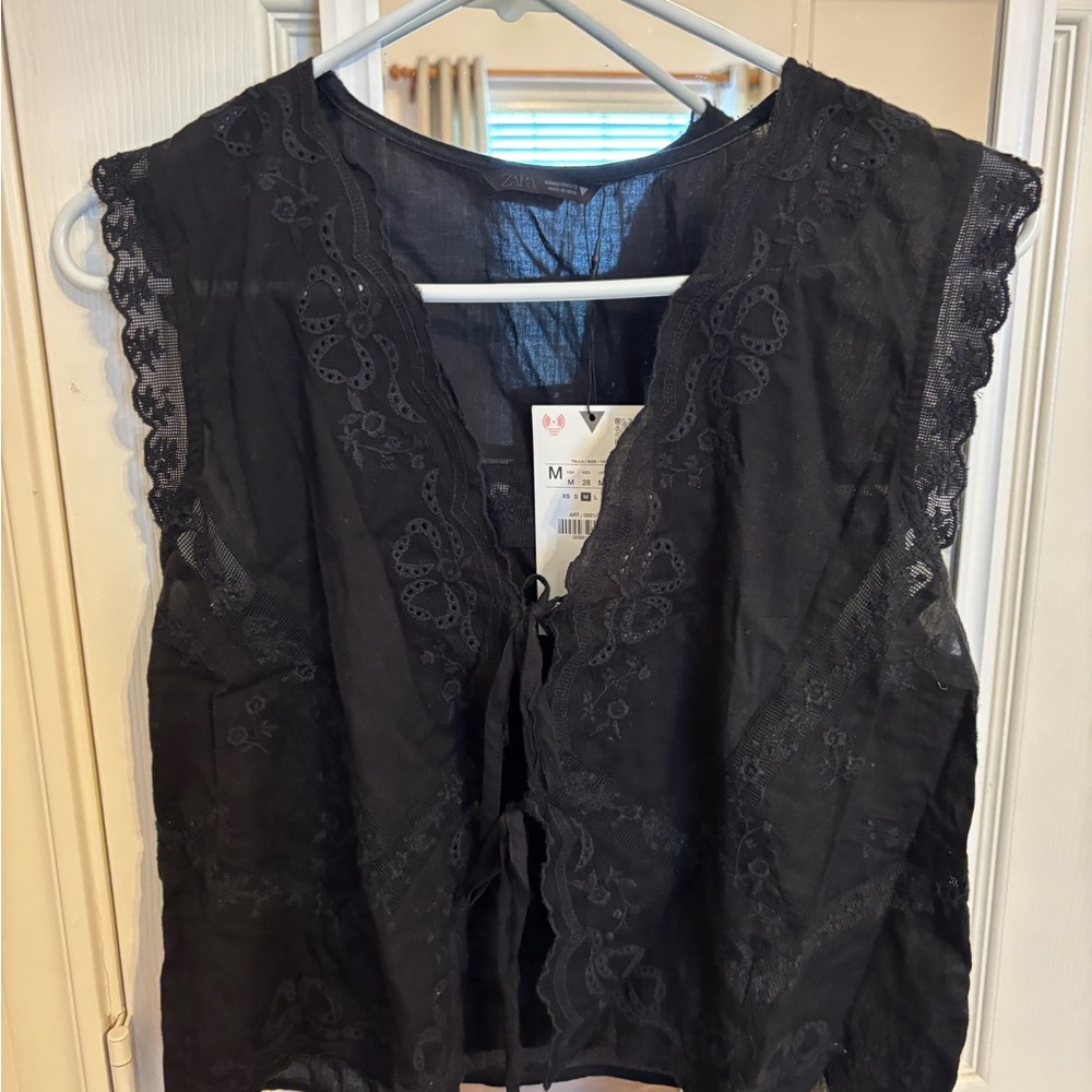 Zara Black Lace Tie-Front Blouse